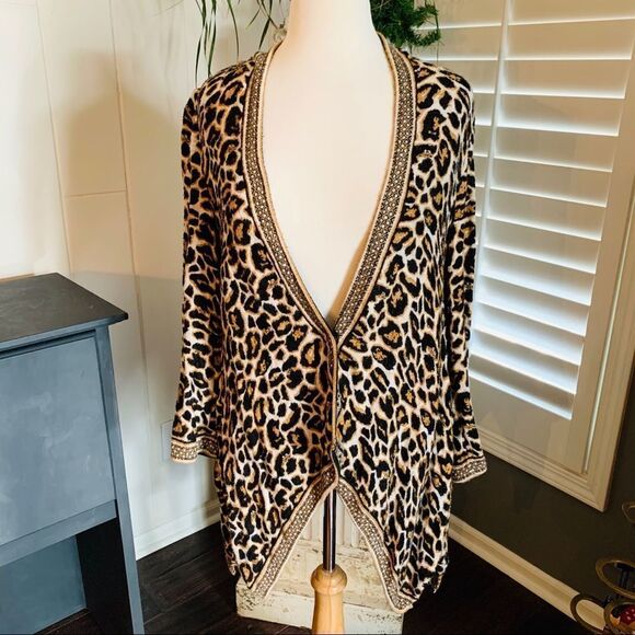 Chicos Oversized Animal print long cardigan sweater - Picture 1 of 10